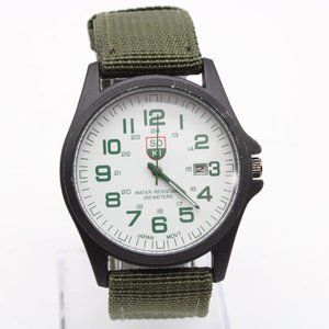 SOKI Watch Mens Black Tone Stainless Steel Classic White Dial Brown Nylon Band